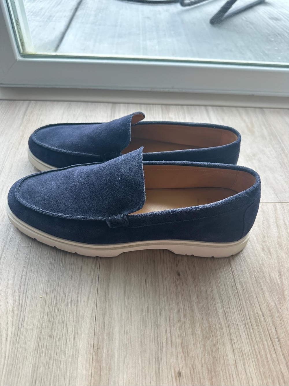 Men's Navy Suede Slip-On Loafers with White Sole